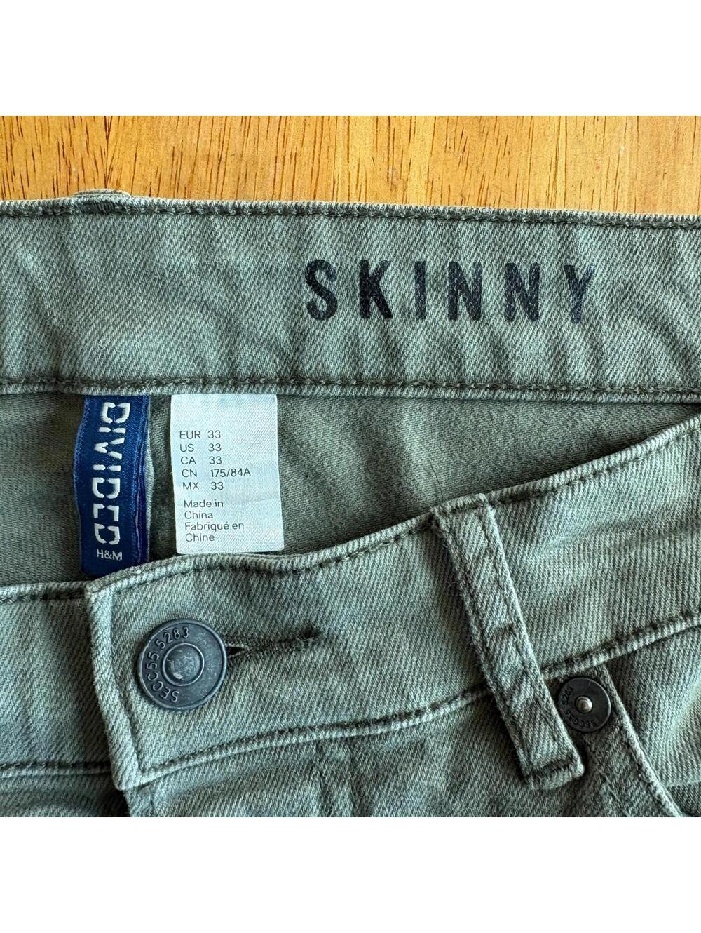 Skinny Moto Distressed Jeans H&M Tag 33 Fits Like 32X31 Olive Green Biker - Picture 4 of 8